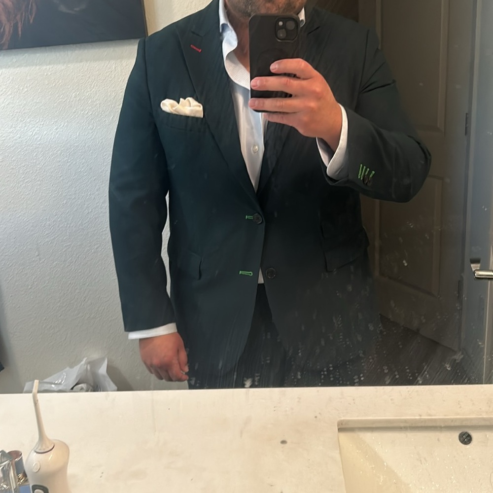 Forest green suit 46R wool blend